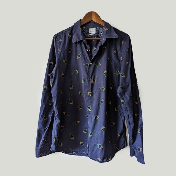 Current PS PAUL SMITH - Flames/trophy blue printed shirt - Sz L - Picture 1 of 13